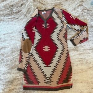 Tasha Polizzi Red and Beige Patterned Mini Dress